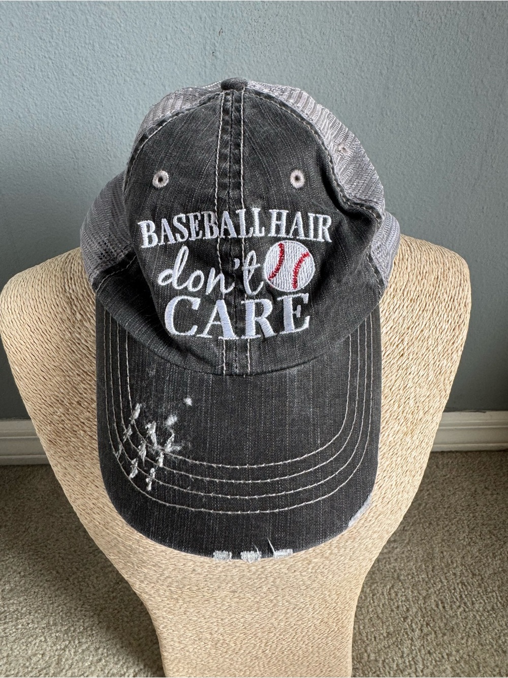 Gray 'Baseball Hair Don't Care' Mesh Back Cap